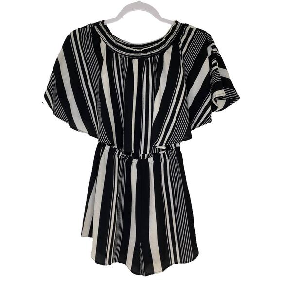Show Me Your Mumu Rosarita Romper Black and White Stripe Womens Size Extra Small - Picture 1 of 9